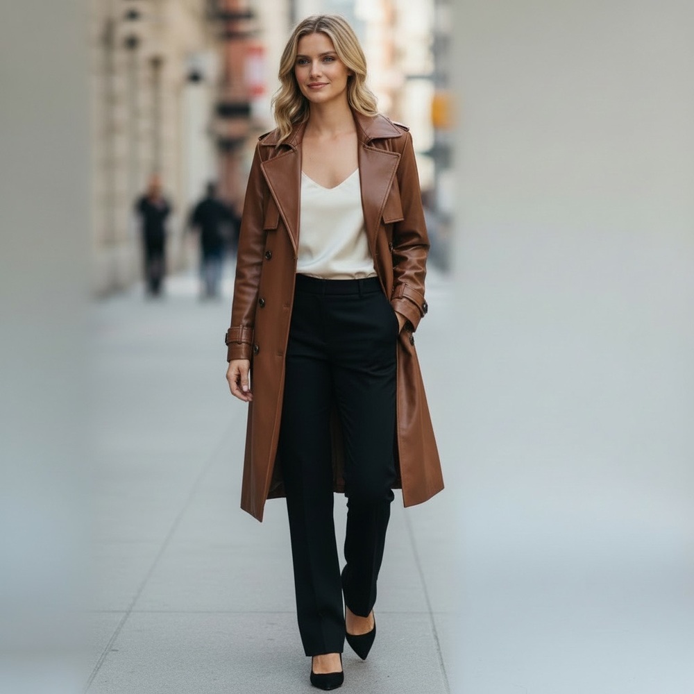 NWT Steve Madden (REVOLVE) Women’s Ilia Trench Coat Faux Leather Dark Brown - Picture 2 of 11